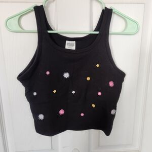 PINK Victoria's Secret Black Crop Top with Floral Accents